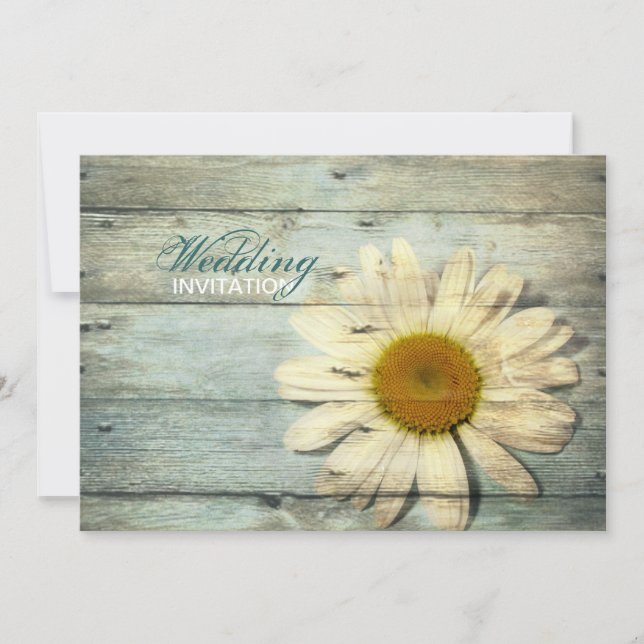 Convites casamento de daisy country com madeira azul pastel (Frente)