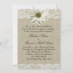 Convites Casamento de Daisy e Lace Country Burlap