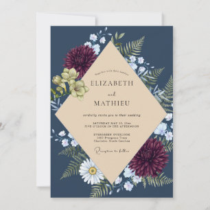Convites Casamento de Dália Burgundy à Meia-Noite