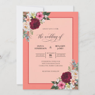 Convites Casamento de Dália Burgundy Coral
