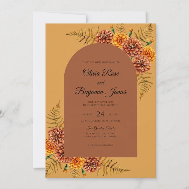 Convites Casamento de Dália com Ocre Mostarda (Frente)