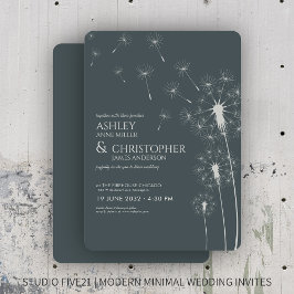 Convites Casamento de Dandelion, Cinzas Modernas Simples
