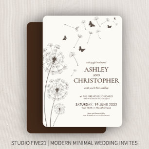 Convites Casamento de Dandelion Marrom, Moderno e Simples