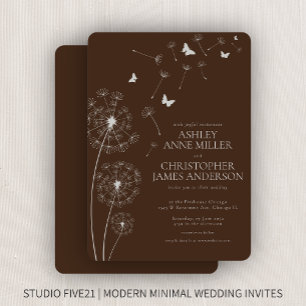 Convites Casamento de Dandelion Marrom, Moderno e Simples