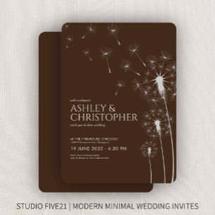 Convites Casamento de Dandelion Marrom, Moderno e Simples