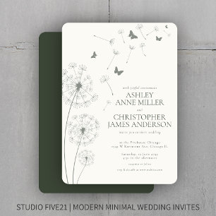 Convites Casamento de Dandelion Verde Moisés Moderno Simple