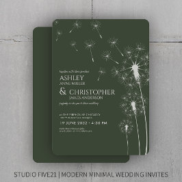 Convites Casamento de Dandelion Verde Moisés Moderno Simple