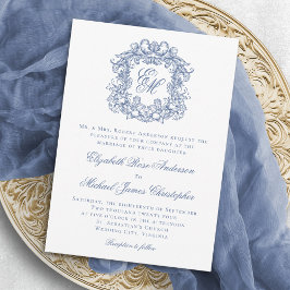 Convites Casamento de Danos de Monograma de Vintagem Azul E