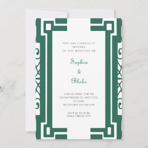 Convites Casamento de Deco de Arte Vintage Verde e Branco