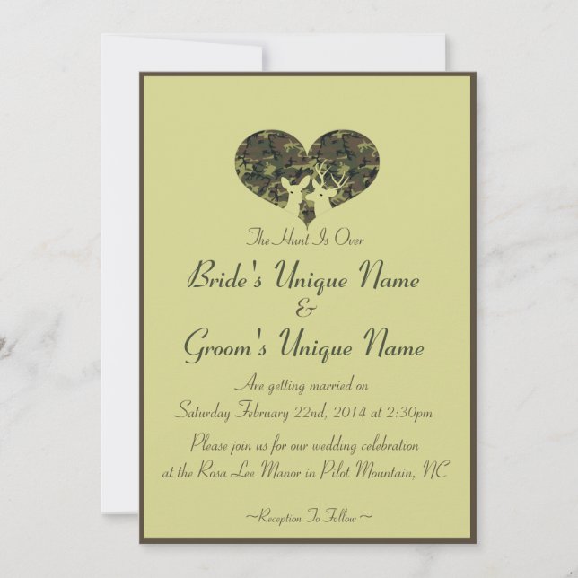 Convites Casamento de Deer Heart Brown e Green Camo (Frente)