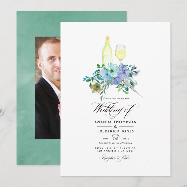 Convites Casamento de Degustação de Vinho Boho Verde-Mint e (Frente/Verso)