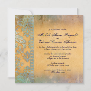 Convites Casamento de Delicate Blue Grunge Damask Lace