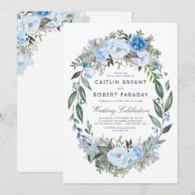 Casamento de Derrame Azul Floral Elegante Watercol