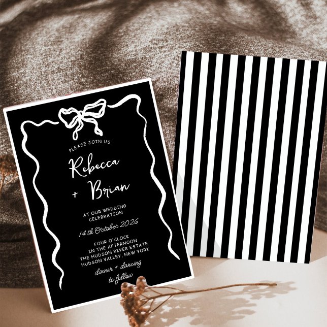 Convites Casamento de Desenho de Fita de Arco Desenho de Mã (Criador carregado)