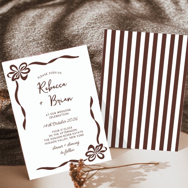 Convites Casamento de Desenho de Fita de Arco Desenho de Mã (Criador carregado)