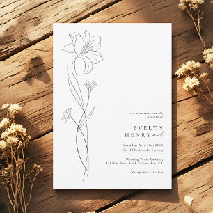 Convites Casamento de Desenho de Linha de Flor Silvestre Mo