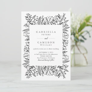 Convites Casamento de Desenho de Linha Floral Branco Chic B