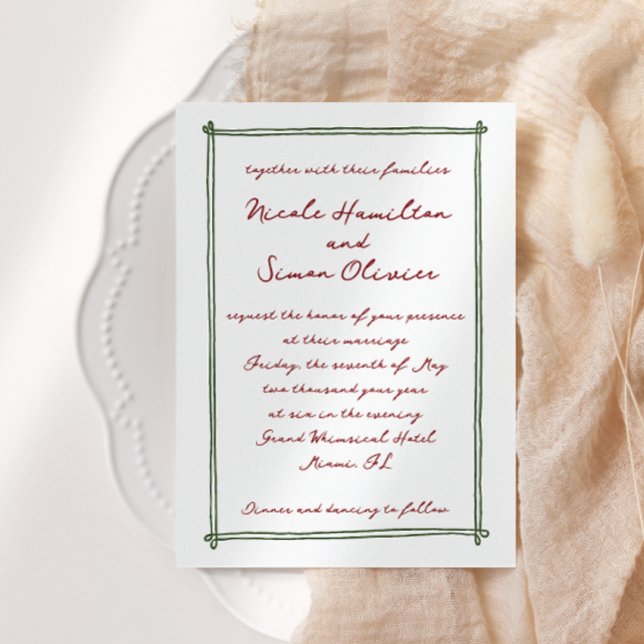 Convites Casamento de Desenho de Mão Branca com Moldura Des (Criador carregado)