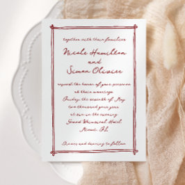 Convites Casamento de Desenho de Mão Branca com Moldura Des