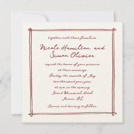 Convites Casamento de Desenho de Mão Branca Vermelha com qu