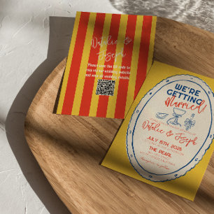 Convites Casamento de Desenho de Mão Ilustrado com Código Q