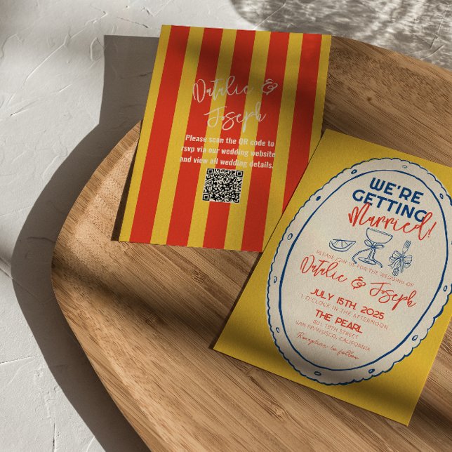 Convites Casamento de Desenho de Mão Ilustrado com Código Q (Criador carregado)