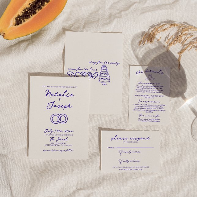 Convites Casamento de Desenho de Mão Moderna Única de Diver (Criador carregado)