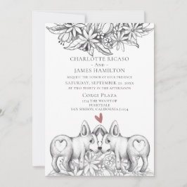 Convites Casamento de Desenho do Cão Corgi Bonito