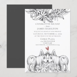 Convites Casamento de Desenho do Cão Corgi Bonito