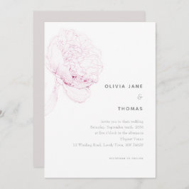 Convites Casamento de Desenho Floral Elegante, Peonies Rosa