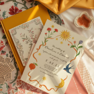 Convites Casamento de Desenho pintado à mão