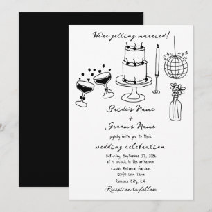 Convites Casamento de Desenhos Negros Desenhados à Mão
