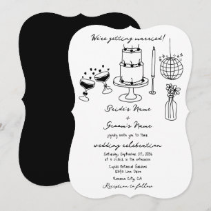Convites Casamento de Desenhos Negros Desenhados à Mão