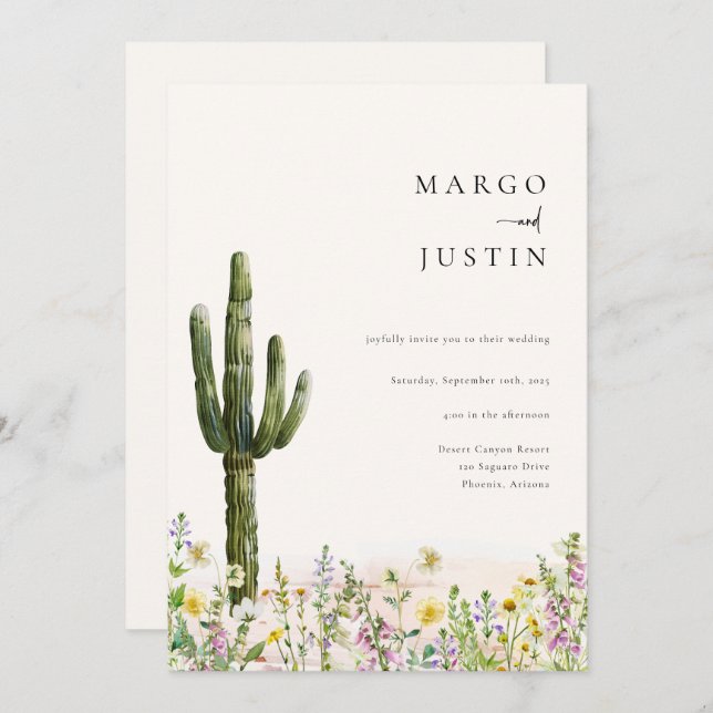Convites Casamento de Desert Cactus Wildflower (Frente/Verso)