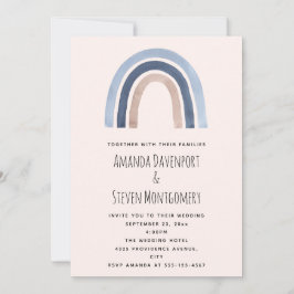 Convites Casamento de Design Boho Arco-íris Azul e Pêssego