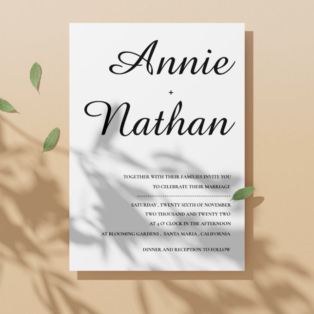 Convites Casamento de Design branco preto de fonte moderna  (Minimalist Modern Font Black White Design Wedding Invitation)