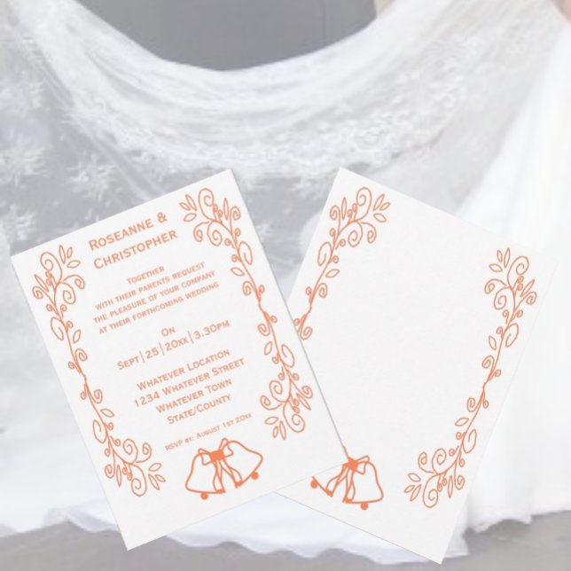 Convites Casamento de Design de Coral Bells (Coral wedding invitation bells and scrollwork design)