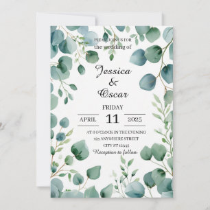 Convites Casamento de Design Eucalyptus com Aquarela Fresca