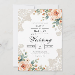 Convites Casamento de Destaque de Lace do Pastel Blossom