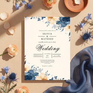 Convites Casamento de Destaque Floral de Índio Profundo