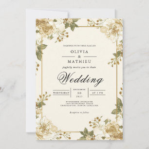 Convites Casamento de Destaque Floral Envelhecido