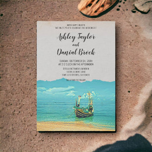 Convites Casamento de destino à beira-mar com barco à vela 