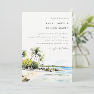 Convites Casamento de Destino Aquarela Tropical Costeira