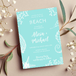 Convites Casamento de destino azul da praia do Oceano aqua
