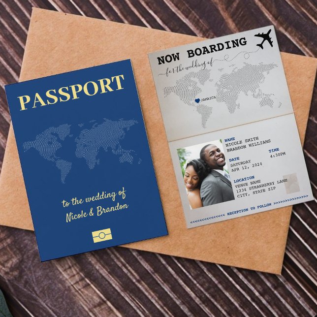 Convites Casamento de Destino Blue Passport Jamaica (Blue Passport Jamaica Destination Wedding Invitation)