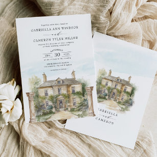 Convites Casamento de Destino Clássico de Manor em Inglês I