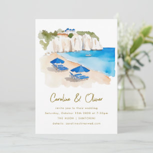 Convites Casamento de Destino com Aquarela Costeira na Gréc