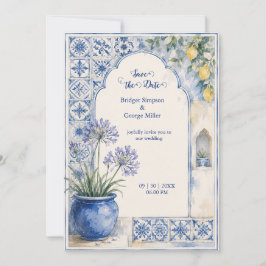 Convites Casamento de Destino com Azulejo Azul e Limão de A