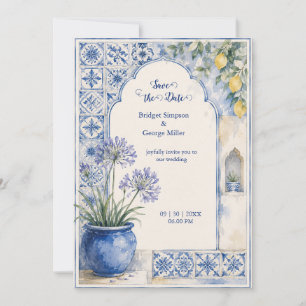 Convites Casamento de Destino com Azulejo Azul e Limão de A