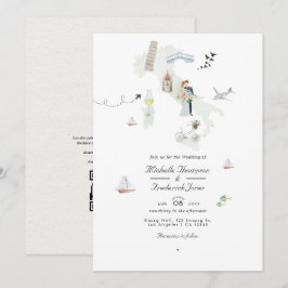 Convites Casamento de destino com código QR italiano em aqu
